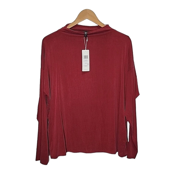 Eileen Fisher sueded cupro knit funnel neck cranberry color box top size L NWT - Picture 2 of 7